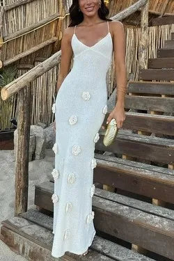 European-Inspired Backless Knit Dress β 3D Floral Elegance for Summer Nights