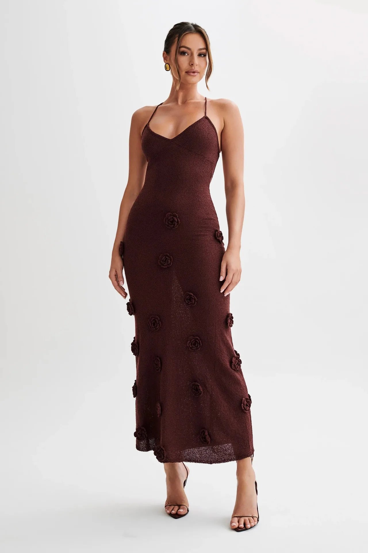 European-Inspired Backless Knit Dress – 3D Floral Elegance for Summer Nights